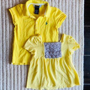 2 yellow shirts: Ralph Lauren polo & Little Maven swing shirt, Girls size 4, EUC